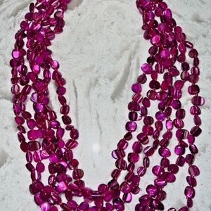 Vintage 6 Strand Multi Strand Shell Necklace - Pink Agate Boho Statement NEW